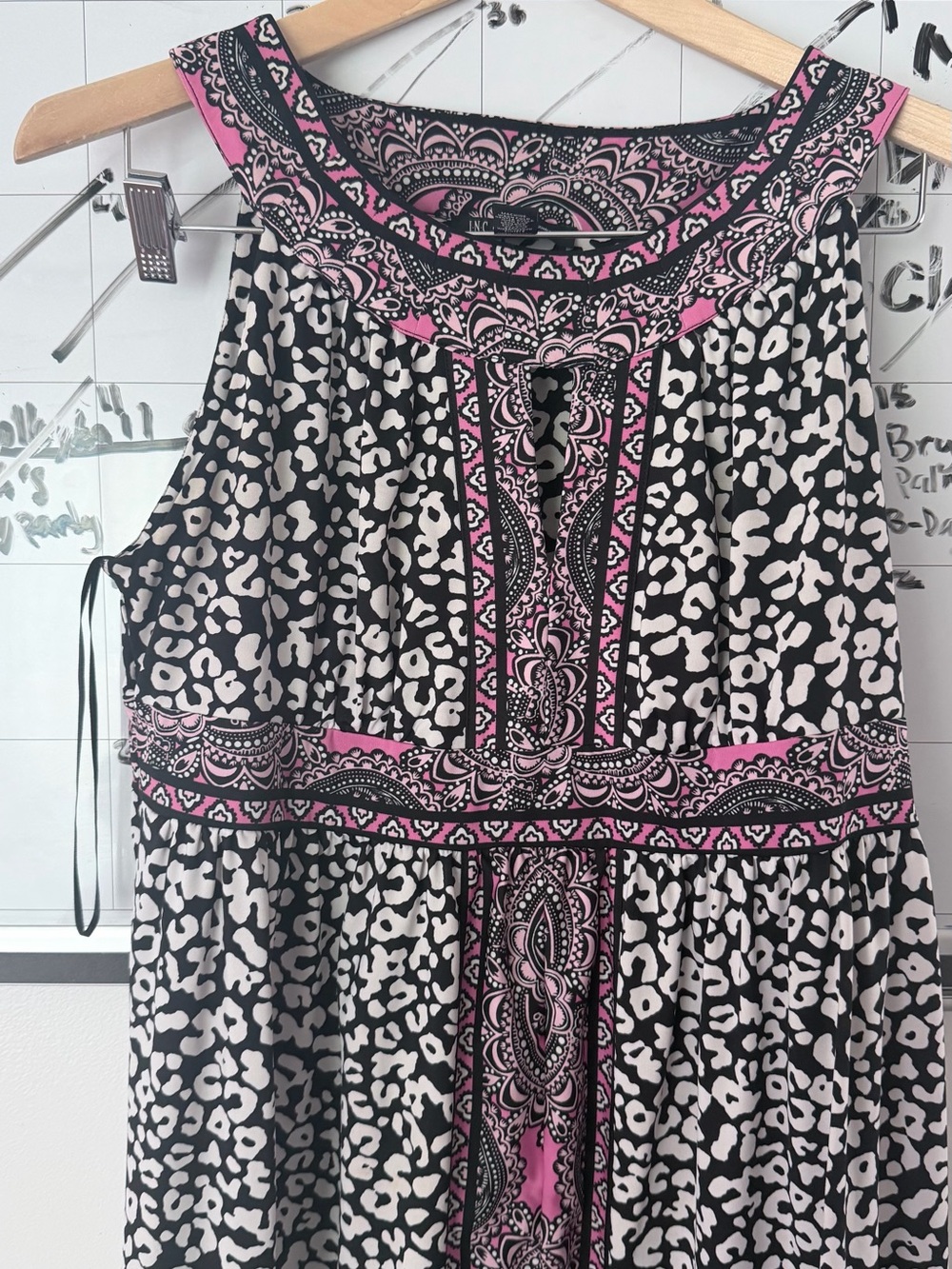 INC International Concepts Black & Pink Paisley-Trim Midi Dress